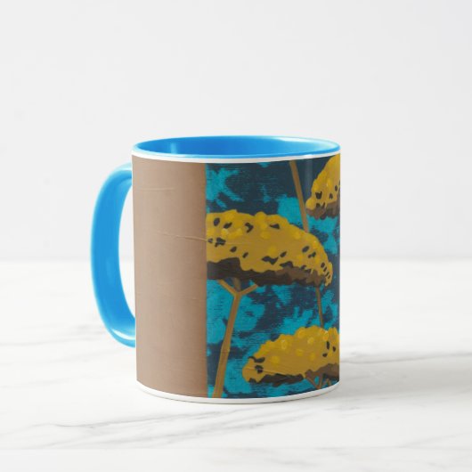 Golden Yarrow Garden met Blue Background Mok (Voorkant links)