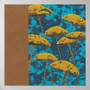 Golden Yarrow Garden met Blue Background Poster