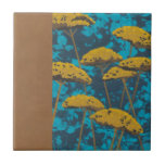 Golden Yarrow Garden met Blue Background Tegeltje<br><div class="desc">Golden yarrow flowers punctuate this beautiful garden scene. The blue background also holds a hint of leaves scattered throughout. It's like looking at a Magic Eye except much more fun!</div>
