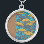 Golden Yarrow Garden met Blue Background Zilver Vergulden Ketting<br><div class="desc">Golden yarrow flowers punctuate this beautiful garden scene. The blue background also holds a hint of leaves scattered throughout. It's like looking at a Magic Eye except much more fun!</div>