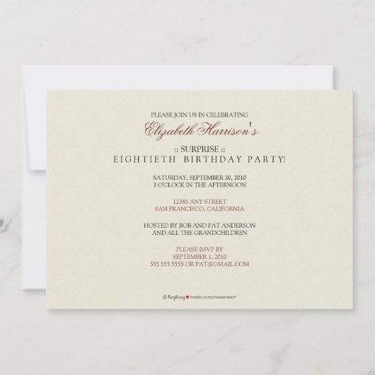 Golden Years Damask Birthday Party Invite (roze) Kaart (Achterkant)