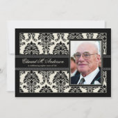 Golden Years Damask Birthday Party Invite (zwart) Kaart (Voorkant)