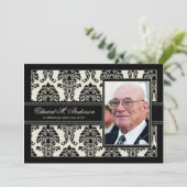 Golden Years Damask Birthday Party Invite (zwart) Kaart (Staand voorkant)