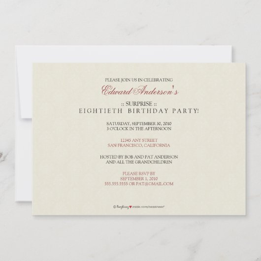 Golden Years Damask Birthday Party Invite (zwart) Kaart (Achterkant)