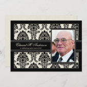 Golden Years Damask Birthday Party Invite (zwart) Kaart (Voorkant / Achterkant)