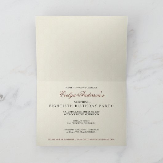 Golden Years Damask Verjaardag KAART Uitnodigen (r (Binnen)