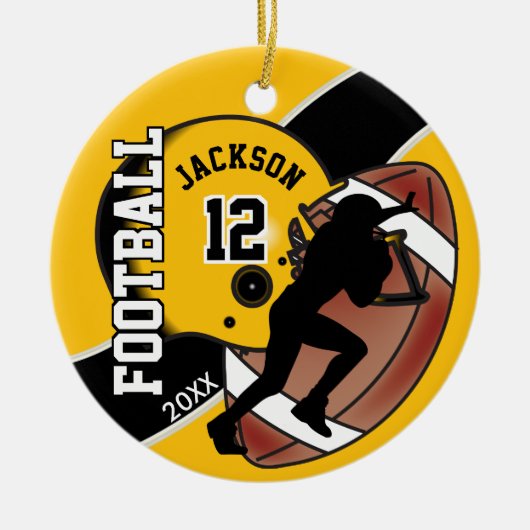 Golden Yellow and Black Football Player Keramisch Ornament (Voorkant)