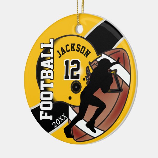 Golden Yellow and Black Football Player Keramisch Ornament (Links)
