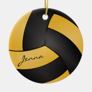 Golden Yellow and Black Personalize Volleyball 🏐 Keramisch Ornament