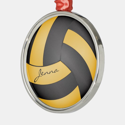 Golden Yellow and Black Personalize Volleyball Metalen Ornament (Links)