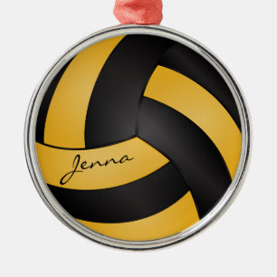 Golden Yellow and Black Personalize Volleyball Metalen Ornament