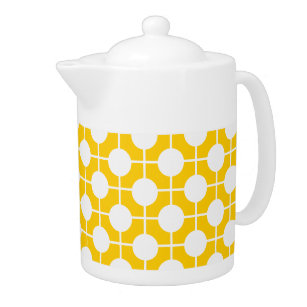 Golden Yellow and White Mod Polka Dot Teapots Theepot