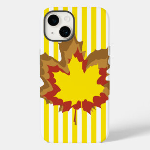Golden Yellow Autumnal Stripes met Leaves Case-Mate iPhone Case