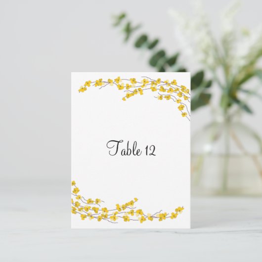 Golden Yellow Blossom Table Seating Kaart (Staand voorkant)
