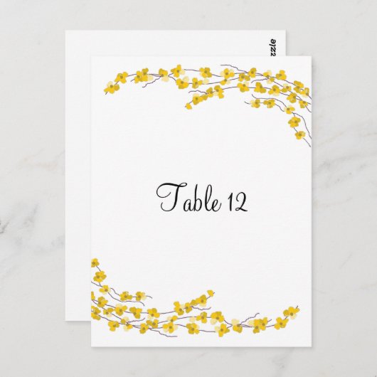 Golden Yellow Blossom Table Seating Kaart (Voorkant / Achterkant)