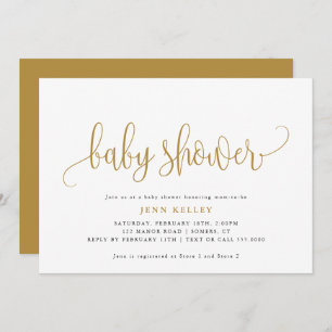 Golden Yellow Calligraphy Baby shower Kaart
