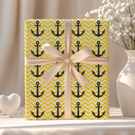 Golden Yellow Chevron Anchor Cadeaupapier