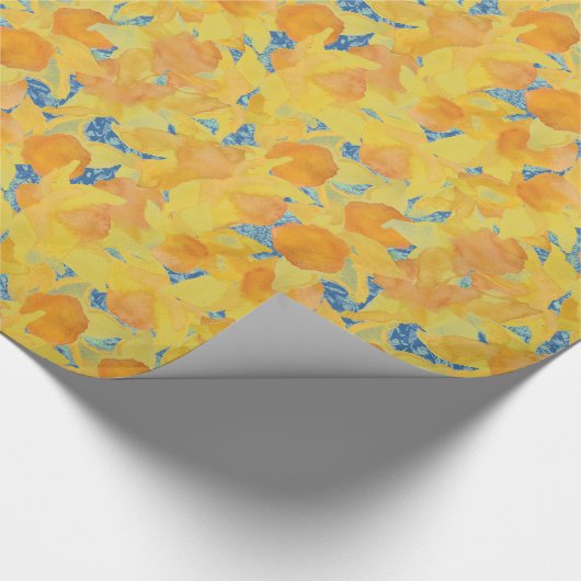 Golden Yellow Daffodils op blauwe achtergrond Cadeaupapier (Hoek)