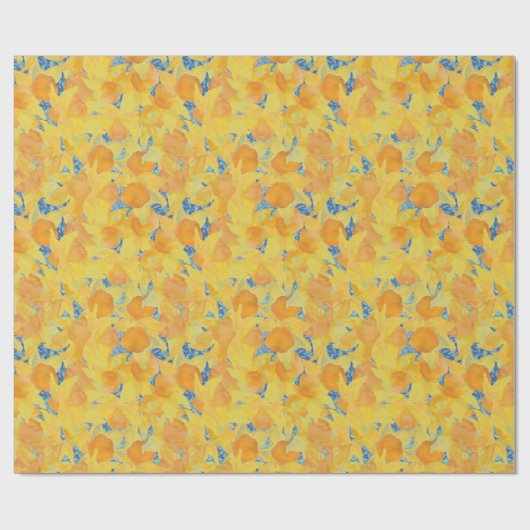 Golden Yellow Daffodils op blauwe achtergrond Cadeaupapier (Vlak)
