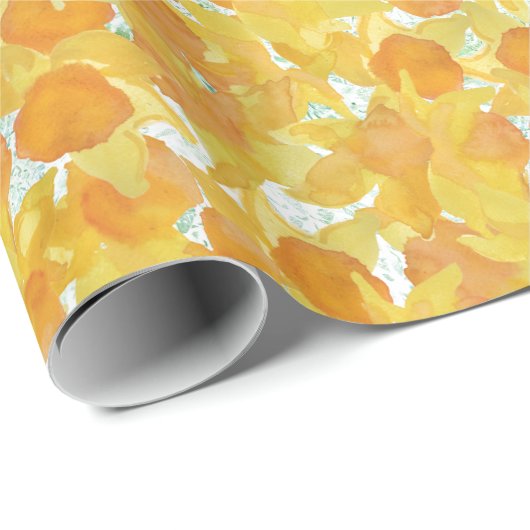 Golden Yellow Daffodils op witte achtergrond Cadeaupapier (Rol Hoek)
