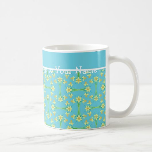 Golden Yellow Daffodils Pattern op Sky Blue Koffiemok (Rechts)