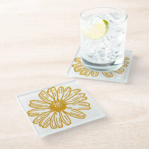 Golden Yellow Daisies Print, Daisy Floral Pattern Glazen Onderzetter