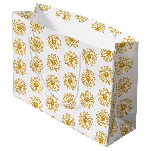 Golden Yellow Daisies Print, Daisy Floral Pattern Groot Cadeauzakje (Achterkant Gekanteld)