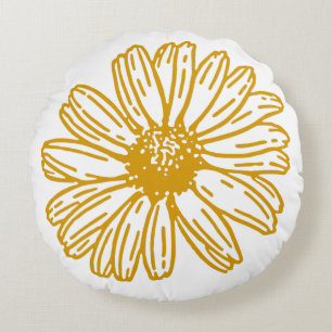 Golden Yellow Daisies Print, Daisy Floral Pattern Rond Kussen