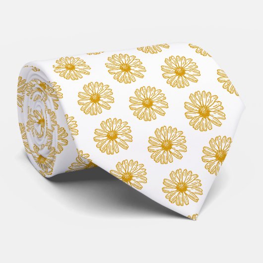 Golden Yellow Daisies Print, Daisy Floral Pattern Stropdas (Opgerold)