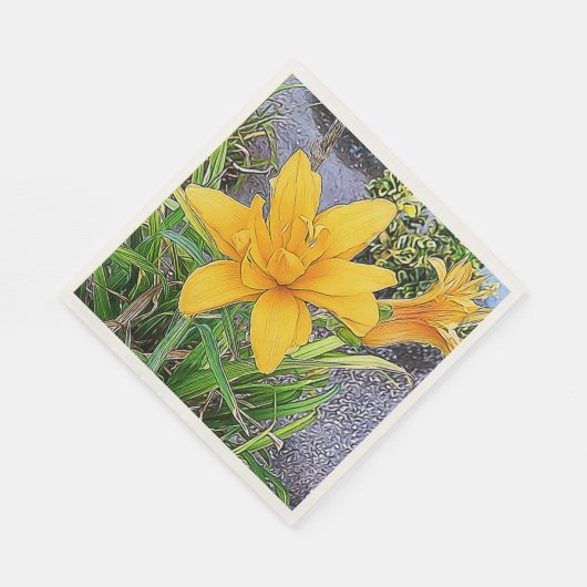 Golden Yellow Daylily Flowers en Bud Close Servetten (Hoek)