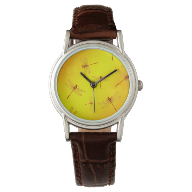 Golden Yellow Dragonfly Pattern; Horloge (Voorkant)