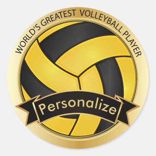 Golden Yellow en Black Volleyball | DIY-naam Ronde Sticker (Voorkant)