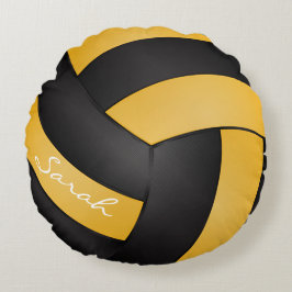 Golden Yellow en Black Volleyball | Personaliseren Rond Kussen