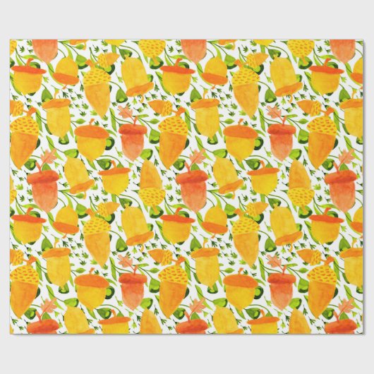 Golden Yellow en Oranje Acorn Pattern Cadeaupapier (Vlak)