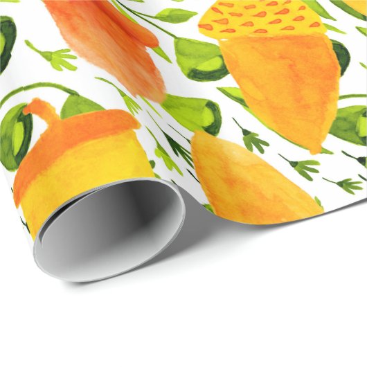 Golden Yellow en Oranje Acorn Pattern Cadeaupapier (Rol Hoek)