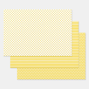 Golden Yellow en White Stripes Chevron Polka Dots Inpakpapier Vel