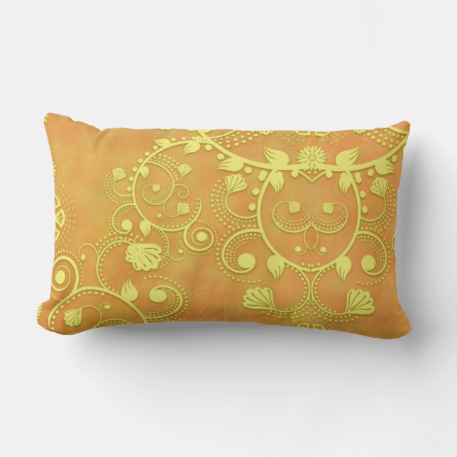 Golden Yellow Fancy Floral Damask Pattern Kussen (Voorkant)