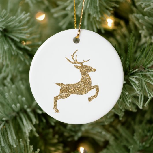 Golden Yellow Faux Glitter look Jumping Deer Shape Keramisch Ornament (Boom)