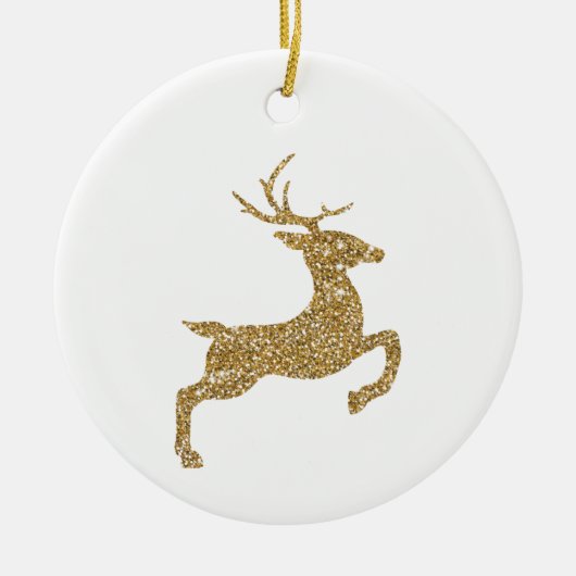 Golden Yellow Faux Glitter look Jumping Deer Shape Keramisch Ornament (Voorkant)