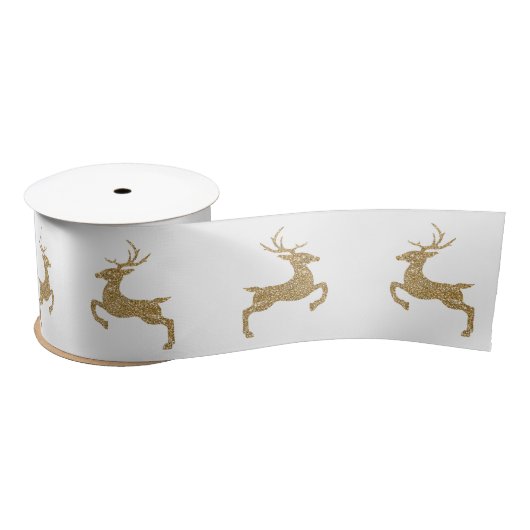 Golden Yellow Faux Glitter look Jumping Deer Shape Satijnen Lint (Spoel)