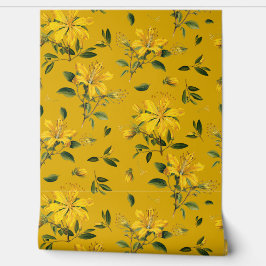 Golden Yellow Flowering Herbs Pattern Behang