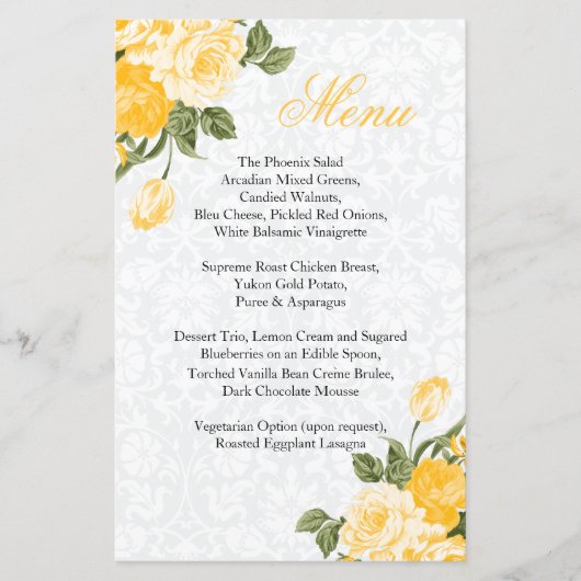 Golden Yellow Flowers Wedding - Menu (Voorkant)