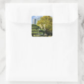 Golden Yellow Ginkgo en pijnboom Vierkante Sticker (Tas)