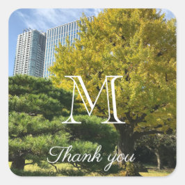 Golden Yellow Ginkgo en pijnboom Vierkante Sticker