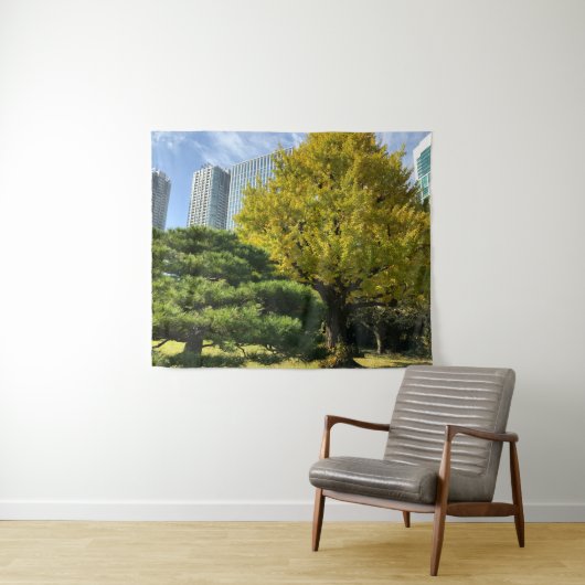 Golden Yellow Ginkgo en pijnboom Wandkleed (In Situ (horizontaal))