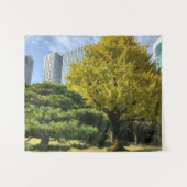 Golden Yellow Ginkgo en pijnboom Wandkleed (Voorkant (horizontaal))