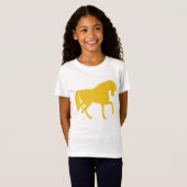 Golden Yellow Glitter Horse Girls T-shirt (Voorkant volledig)