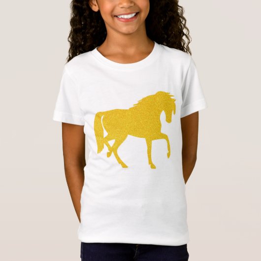 Golden Yellow Glitter Horse Girls T-shirt (Voorkant)