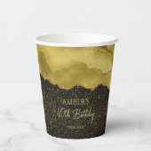 Golden Yellow Gold Glitter Abstract Watercolor Papieren Bekers (Achterkant)