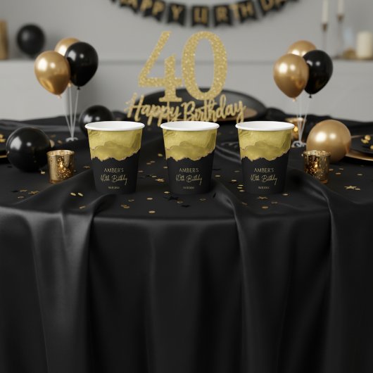 Golden Yellow Gold Glitter Abstract Watercolor  Papieren Bekers